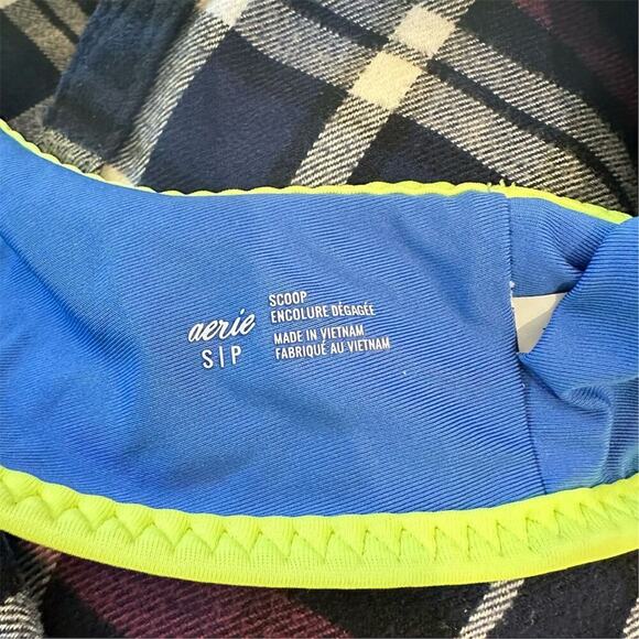 Aerie Women's Scoop V Neck Mesh Bikini Set Blue/Neon Green Size S - Picture 4 of 4